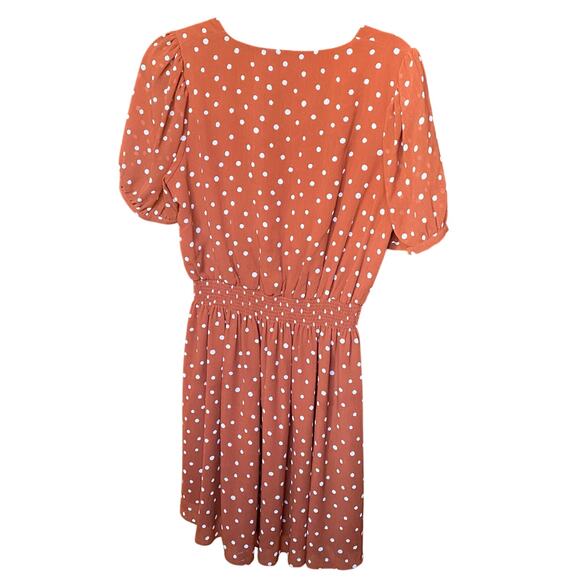 Madewell Smocked Waist Mini Dress in Inkspot Dots Orange Womens Size Medium - Picture 2 of 9